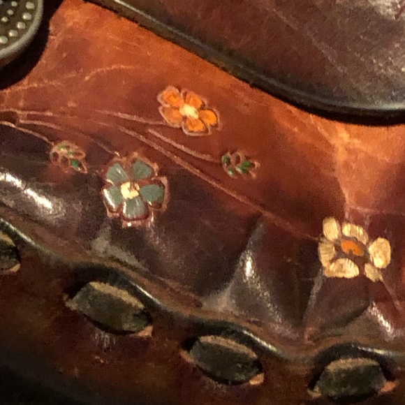 RARE vintage stamped Mexico  basket weave tooled leather shoulder hobo rare gem! - Picture 6 of 16